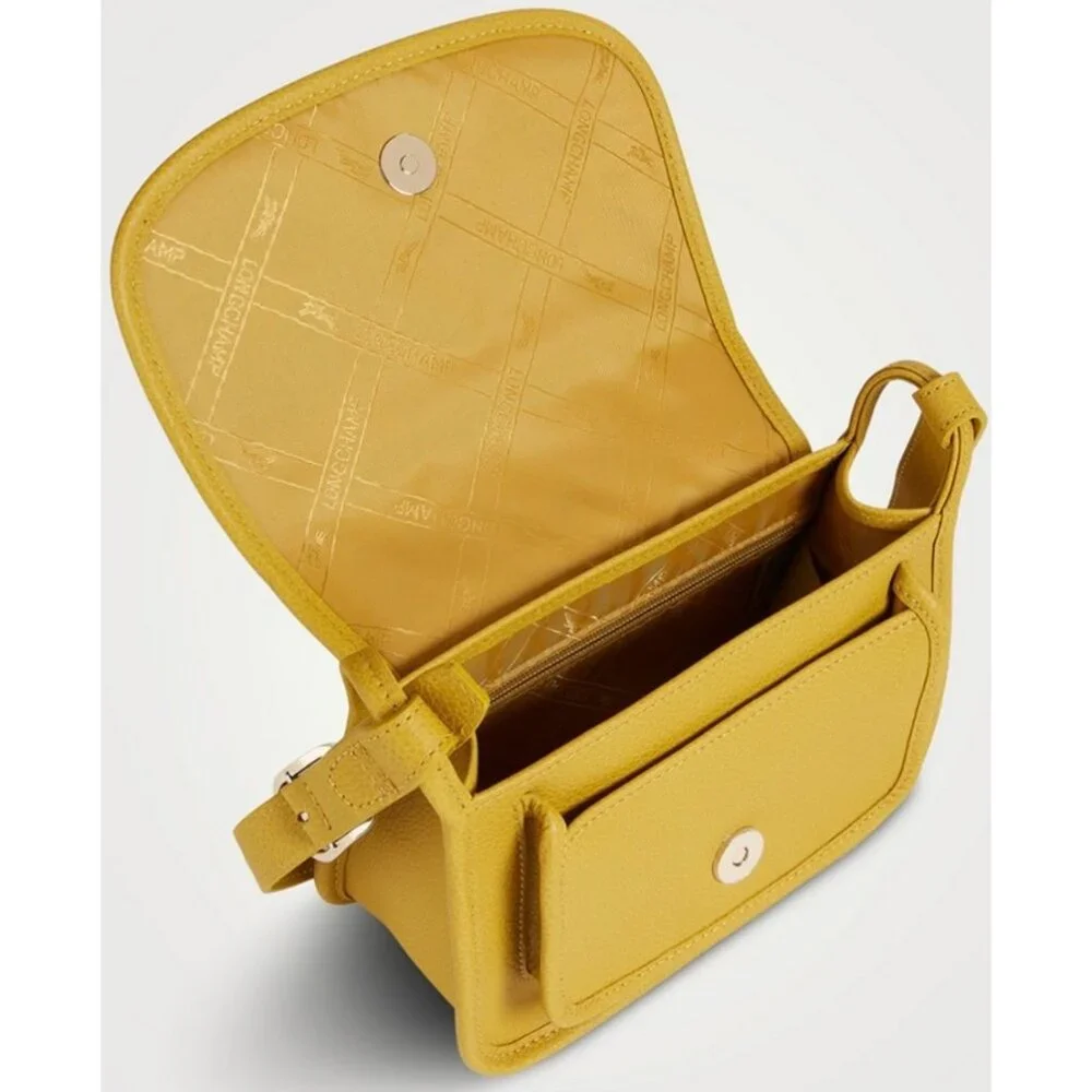 Longchamp Le Foulonné Mimosa Yellow Leather Crossbody Bag Adjustable Strap - Picture 15 of 16